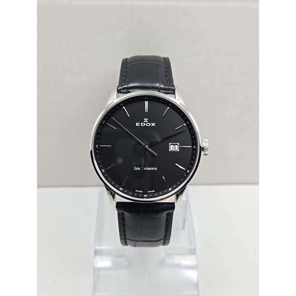 Edox Les Vauberts 70172 Swiss Quartz Dress Watch Sapphire 39mm Date New Battery
